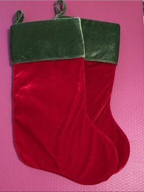 Green & Red Velvet Christmas Stockings - Holiday Decor